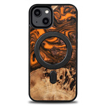 Wood and resin case for iPhone 15 Plus MagSafe Bewood Unique Orange - orange and black