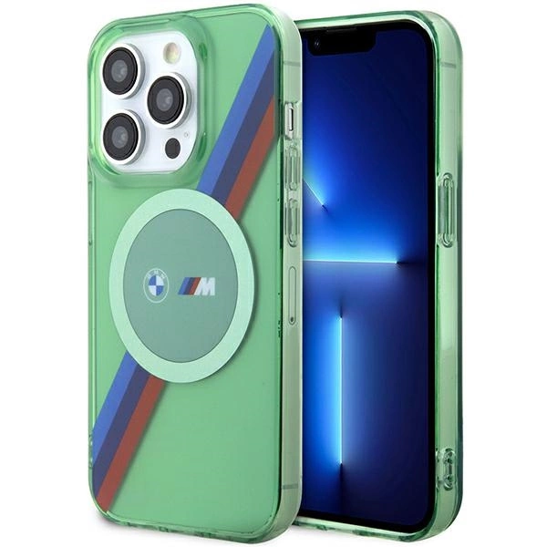 BMW M Tricolor Stripes MagSafe Hülle für iPhone 15 Pro – grün  