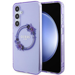 Guess IML Flowers Wreath MagSafe case for Samsung Galaxy S24+ - purple