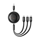 Kabel zwijany Baseus Free2Draw Retractable Crystal 100W 3w1 USB-A - MicroUSB/Lightning/USB-C 1,1m - czarny