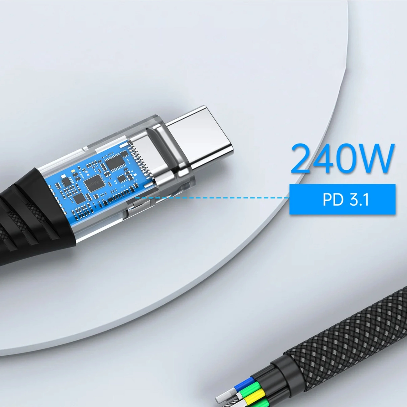 A close-up of the Choetech XCC-1051 Cable's built-in chip