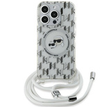 Karl Lagerfeld IML Crossbody Monogram Karl &amp; Choupette Head MagSafe Case for iPhone 15 Pro - Transparent