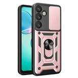 Hybrid Armor Camshield-Hülle mit Kameraabdeckung und Metallring für Samsung Galaxy S25+ – Pink