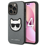 Karl Lagerfeld Saffiano Choupette Head Patch Hülle für iPhone 14 Pro Max - Silber