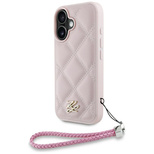 Karl Lagerfeld iPhone 16 Hülle mit gestepptem Initialenlogo und Kettenriemen – Rosa