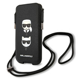 Karl Lagerfeld Saffiano Ikonik Karl&amp;Choupette Head 6.1&#39;&#39; Handtasche - Schwarz