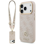 Etui Guess 4G Strass Logo & Big Strap Metal Buttons MagSafe na iPhone 17 Pro - różowe