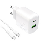 Puro PROLITE 20W USB-A / USB-C wall charger + USB-C - USB-C cable 1.2m - white