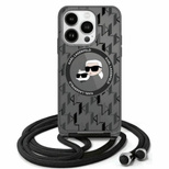 Karl Lagerfeld IML Crossbody Monogram Karl &amp; Choupette Head MagSafe Hülle für iPhone 16 Pro – Schwarz