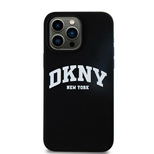 DKNY Silikon-MagSafe-Hülle mit weißem bedrucktem Logo für iPhone 16 Pro Max – Schwarz