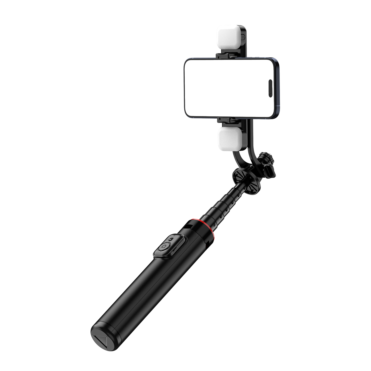 Telescopic selfie stick WC12YDS with double lamp - tripod with 1/4 thread and Bluetooth 5.2 on a white background