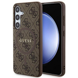 Guess 4G Collection Leder Metall Logo MagSafe Hülle für Samsung Galaxy S24 – Braun