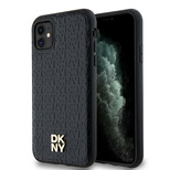 DKNY MagSafe-Hülle aus Leder mit Monogrammmuster und Metalllogo für iPhone 11 / Xr – Schwarz