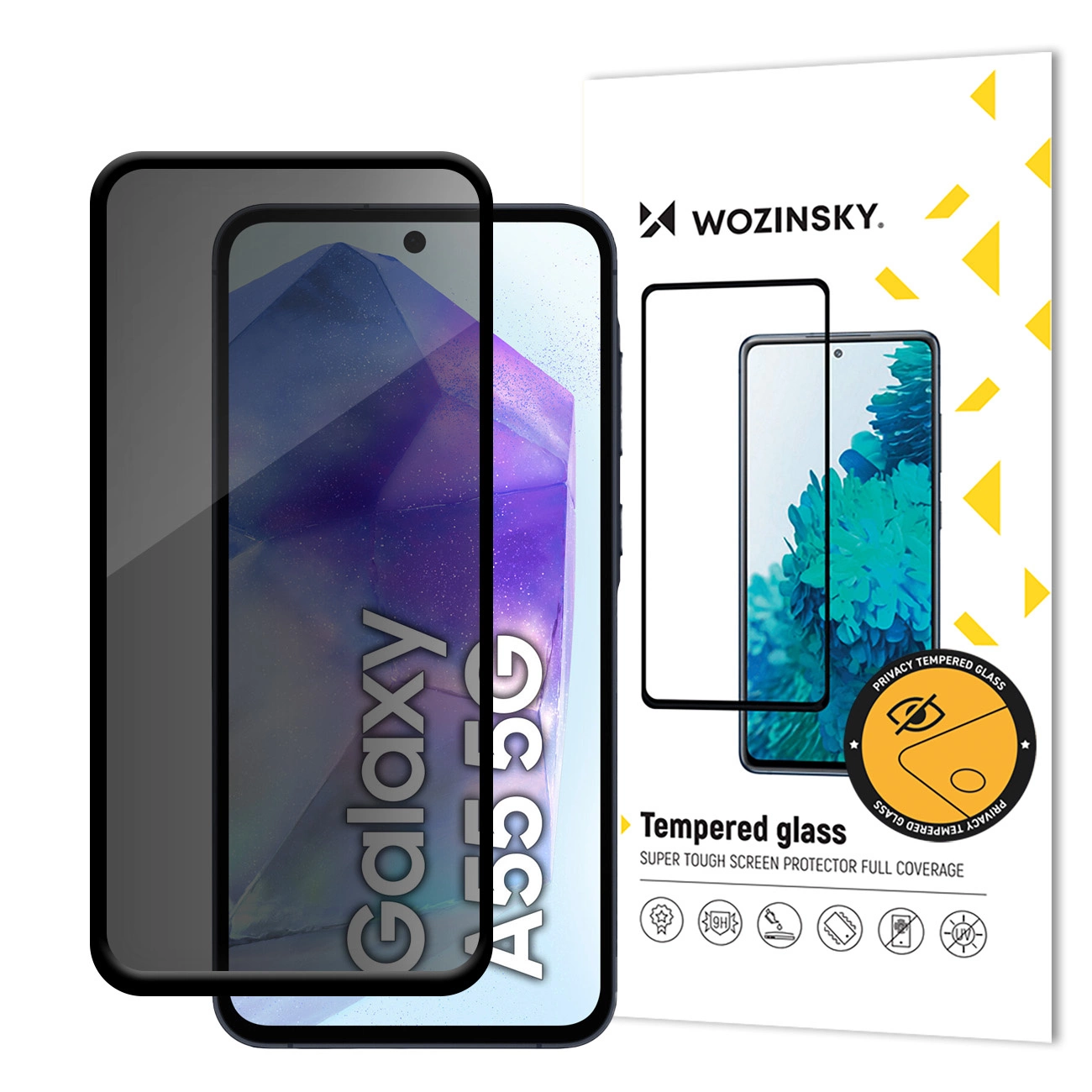 Wozinsky Privacy Glass Tempered Glass with anti-spy filter on white background