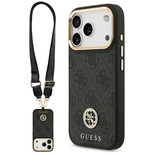 Guess 4G Strass Logo &amp; Big Strap Metal Buttons MagSafe Case für iPhone 17 Pro - Schwarz