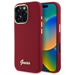 Guess Silikon Script Metal Logo Hülle für iPhone 16 Pro Max – Rosa