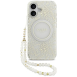 Guess IML Flowers Electro Pearl Strap MagSafe case for iPhone 17 - white