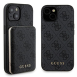 Guess 4G Metal Logo case set for iPhone 15 + 5000mAh MagSafe power bank - black