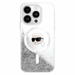 Karl Lagerfeld Liquid Glitter Karl Head Magsafe Hülle für iPhone 16 Pro Max – transparent