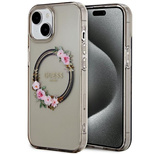 Guess IML Flowers Wreath MagSafe case for iPhone 15 / 14 / 13 - black