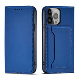 Magnet Card Case etui iPhone 14 Pro pokrowiec z klapką portfel podstawka niebieskie