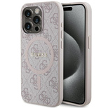 Guess 4G Collection Leder-Metall-Logo-MagSafe-Hülle für iPhone 14 Pro – Rosa