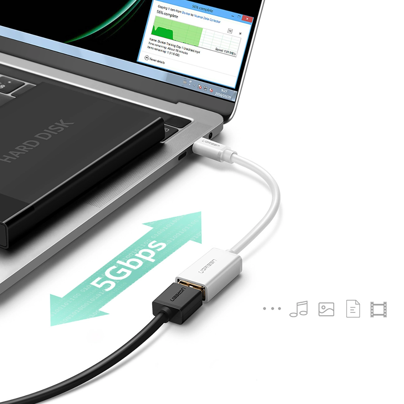 Connecting the Ugreen US154 adapter to a laptop