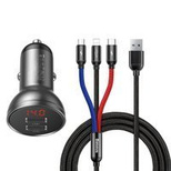 Baseus Autoladegerät 2x USB 4,8A 24W mit LCD + 3ins1 Kabel USB - USB Typ C / micro USB / Lightning schwarz (TZCCBX-0G)