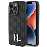 Karl Lagerfeld Leder-Monogramm-Hot-Stempel-Metall-Logo-Hülle für iPhone 15 Pro Max – Schwarz