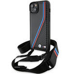 BMW M Edition Carbon Tricolor Lines &amp; Strap case for iPhone 15 / 14 / 13 - black