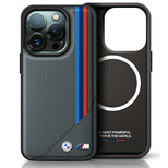 BMW M Meshed Tricolor Stripes MagSafe-Hülle für iPhone 16 Pro Max – Grau