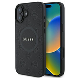 Guess Saffiano Peony Classic Logo MagSafe-Hülle für iPhone 16 – Schwarz