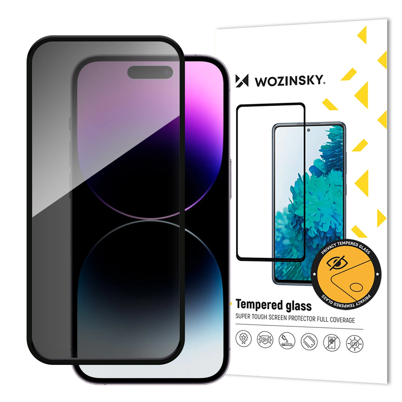 Wozinsky Privacy Glass Tempered Glass with anti-spy filter on white background