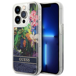 Guess Flower Liquid Glitter case for iPhone 14 Pro Max - blue