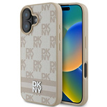 DKNY Checkered Pattern &amp; Printed Stripes iPhone 16 Case - Pink