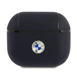 BMW Echtleder-Etui mit silbernem Logo für AirPods 3 – Marineblau