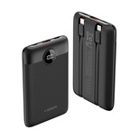 Veger C11 (W1170) Powerbank 10000 mAh PD QC3.0 22,5 W 2 A mit integrierten USB-C-/ Lightning Kabeln – Schwarz