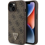 Guess Leather 4G Triangle Strass Hülle für iPhone 15 - Braun