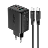 Acefast 2in1 wall charger 2x USB-C / USB-A 65W, PD, QC 3.0, AFC, FCP (set with USB-C 1.2m cable) black (A13 black)