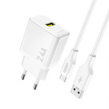 Dudao A23TEU 2.4A GaN USB-A Wall Charger with USB-A - USB-C Cable - White