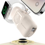 Wozinsky WF16-YLS 5000 mAh 15 W Lightning Mini-Powerbank mit integriertem USB-C-Kabel und Apple Watch Ladegerät – Beige