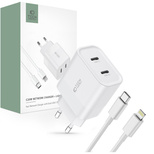 Tech-Protect C20W 2x USB-C PD 20W Wall Charger with Lightning / USB-C Cable - White