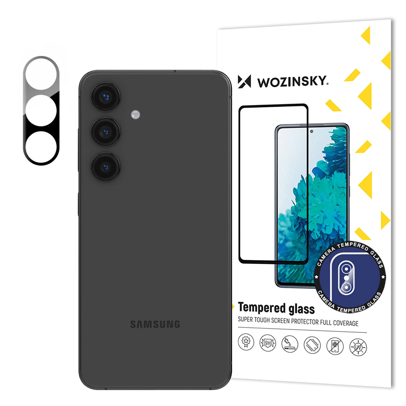 Tempered glass 9H Wozinsky Full Camera Glass on white background