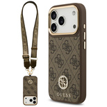 Guess 4G Strass Logo &amp; Big Strap Metal Buttons MagSafe Case für iPhone 17 Pro - Braun
