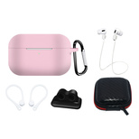 Silikonhüllen-Set für AirPods Pro 2 / AirPods Pro 1 + Hülle / Ohrbügel / Umhängeband / Uhrenarmbandhalter / Karabiner - Rosa