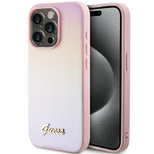 Guess Saffiano Iridescent Script Hülle für iPhone 14 Pro – Rosa