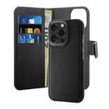 Puro Wallet Detachable MagSafe 2in1 PU Leather Case with Flap and Wallet for iPhone 16 Pro - Black