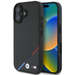 BMW Carbon Tricolor Line MagSafe Hülle für iPhone 16 Plus – schwarz