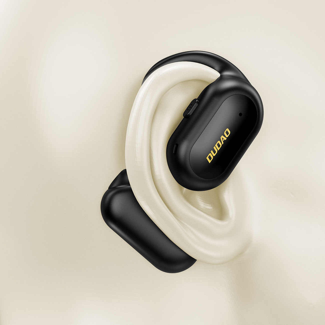 Ear with Dudao U4A wireless earphone inserted