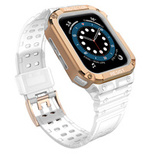 Armband mit Schutzhülle für Apple Watch 9 / 8 / 7 / 6 / 5 / 4 / 3 / 2 / SE / SE2 (41 / 40 / 38 mm) Schutzhülle für Uhr, Transparent / Roségold